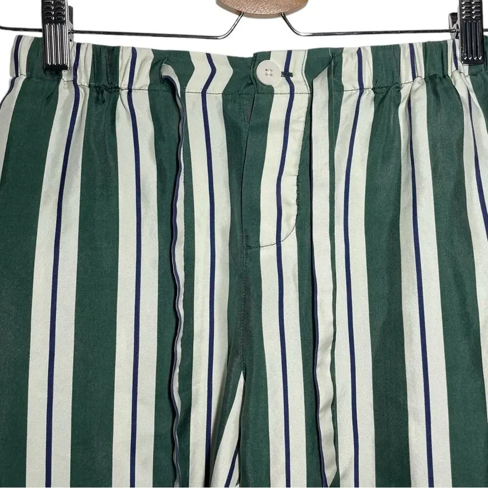 Sleepy Jones Green Cream Striped Silk Pajama Pants XS